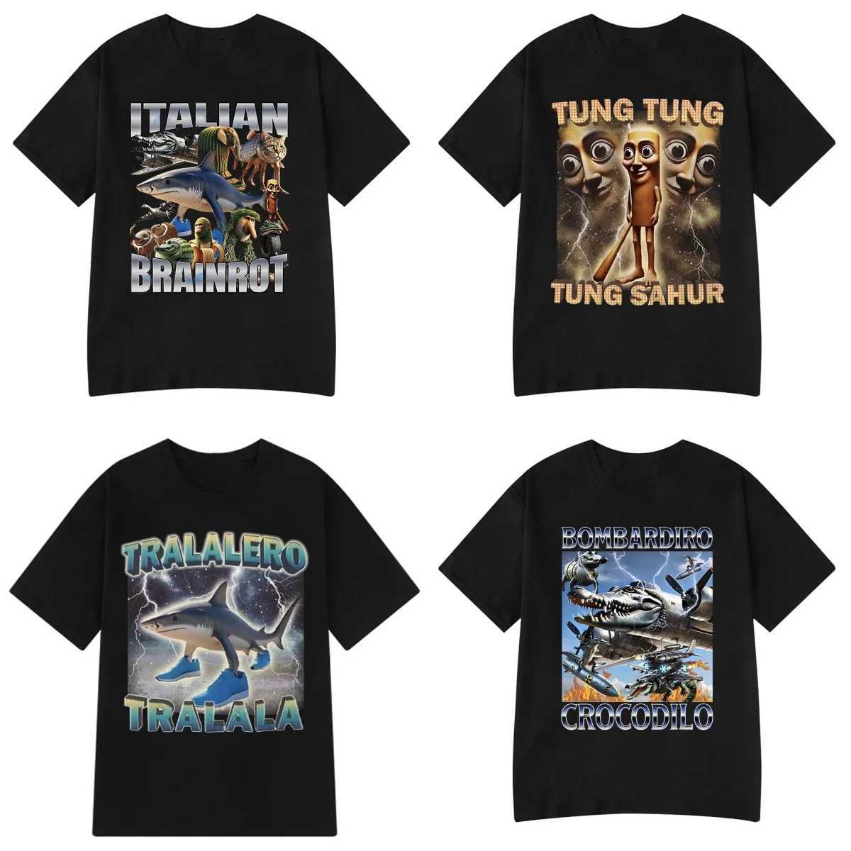 Itan Brainrot Tralalero Tralala Tung Sahur Bombardiro Crocodilo Funny Meme T-Shirt Men Women Cotton Ts Y2k Tops Z250520