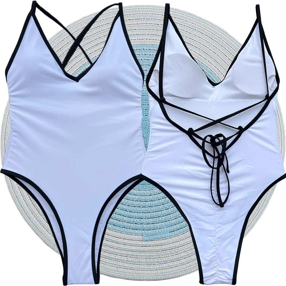 One Piece Swimsuit 2025 Halter Bandage Swimwear Women Padded Swimsuit Bride Bathing Suit Beachwear Monokini Female Swimming Suit 250516