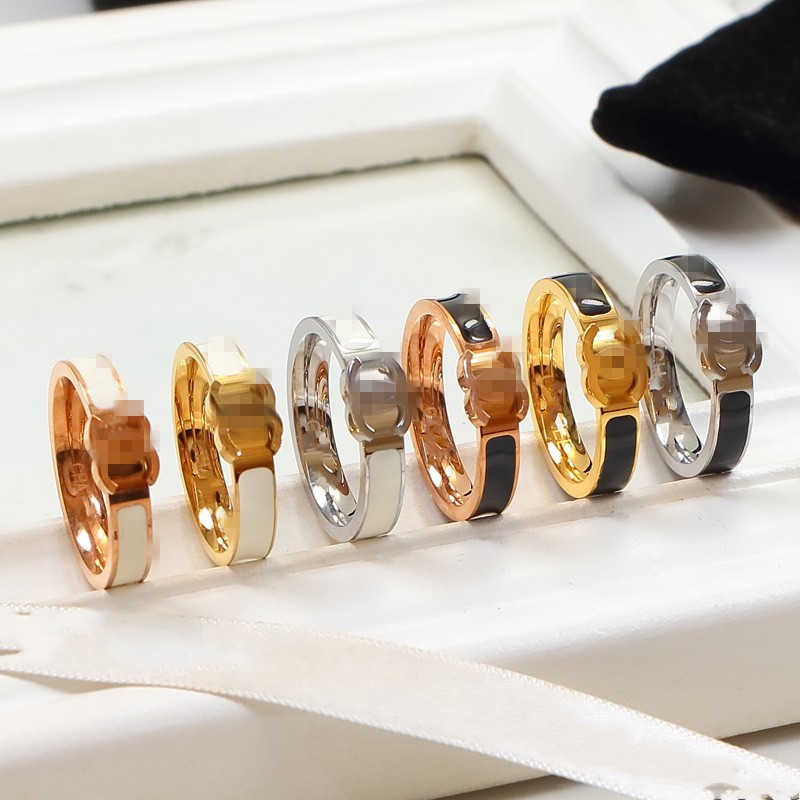 Elegant never fade Black white thin luxury designer wedding Ring 18K Gold Silver Rose 316L Stainless Steel Rings girl boy Women men Jewelry 6 7 8 9 10 USA size