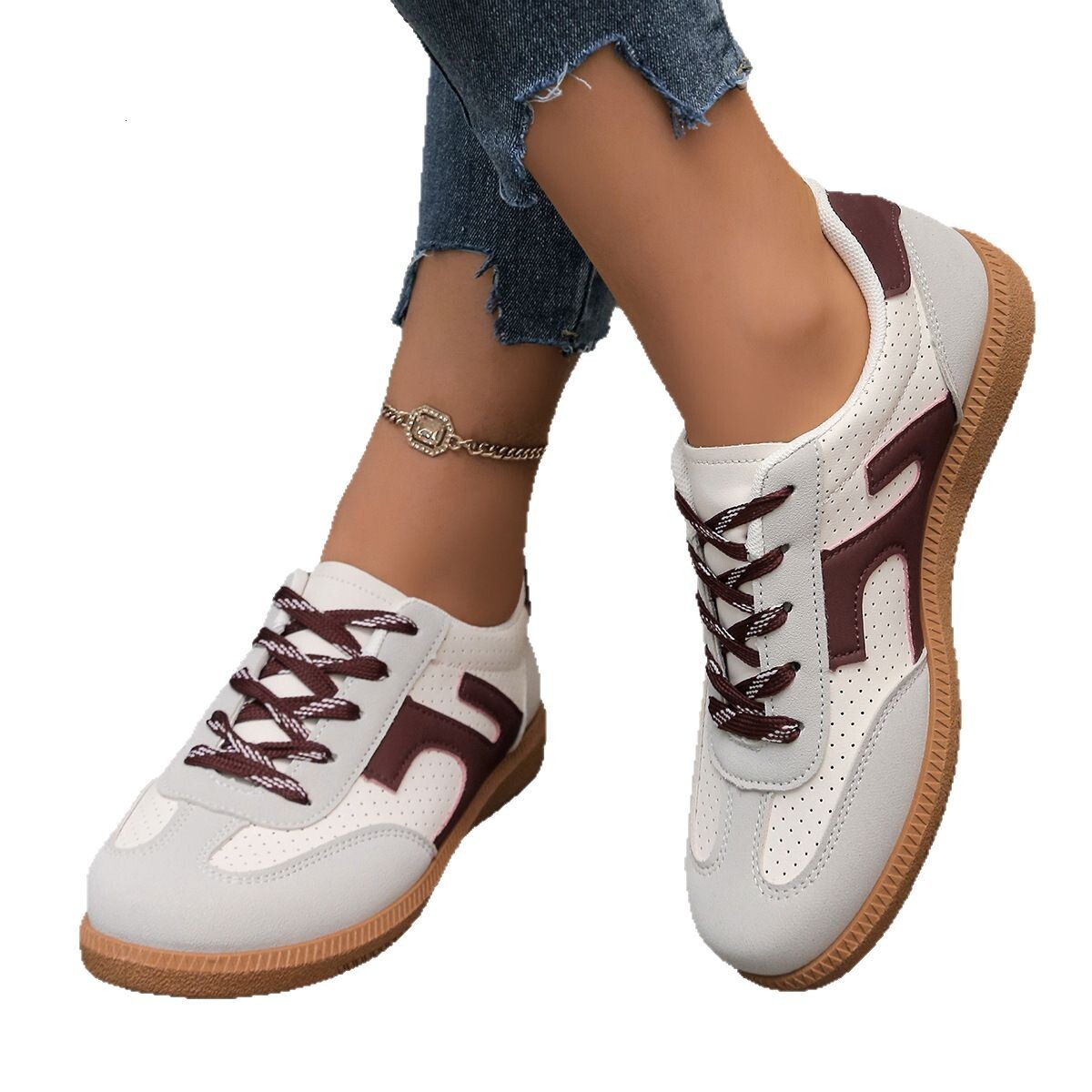 Large Size Thick Soled Board For Women New Comfortable And Versatile Casual Shoes Low Cut Lace Up Casual Shoes Flat Bottom Trendy Shoes Ddmysaturn