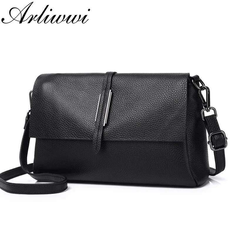 New Arliwwi Designer Real Cow Leather Lady's Flap Messenger Bags Soft Genuine Cowhide Functional Shoulder Handbags
