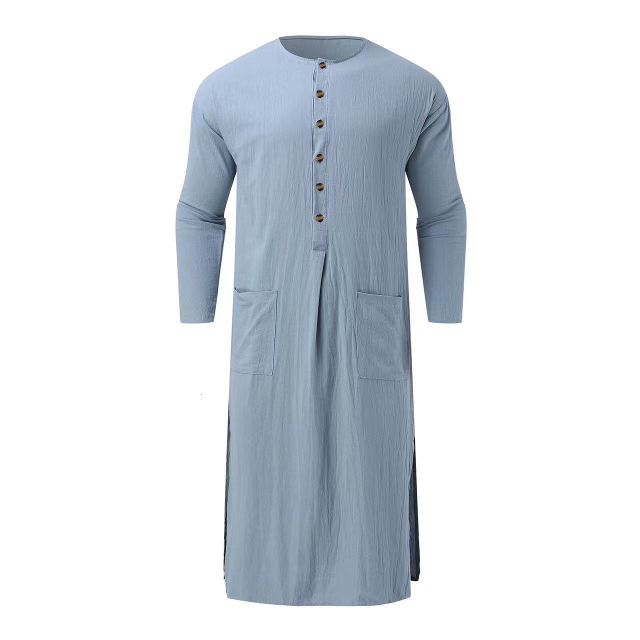 Designer Clothing Muslim Dubai New Men's Loose Stand Collar Portal Long Sleeve Ethnic Style Robe 2025 New Model