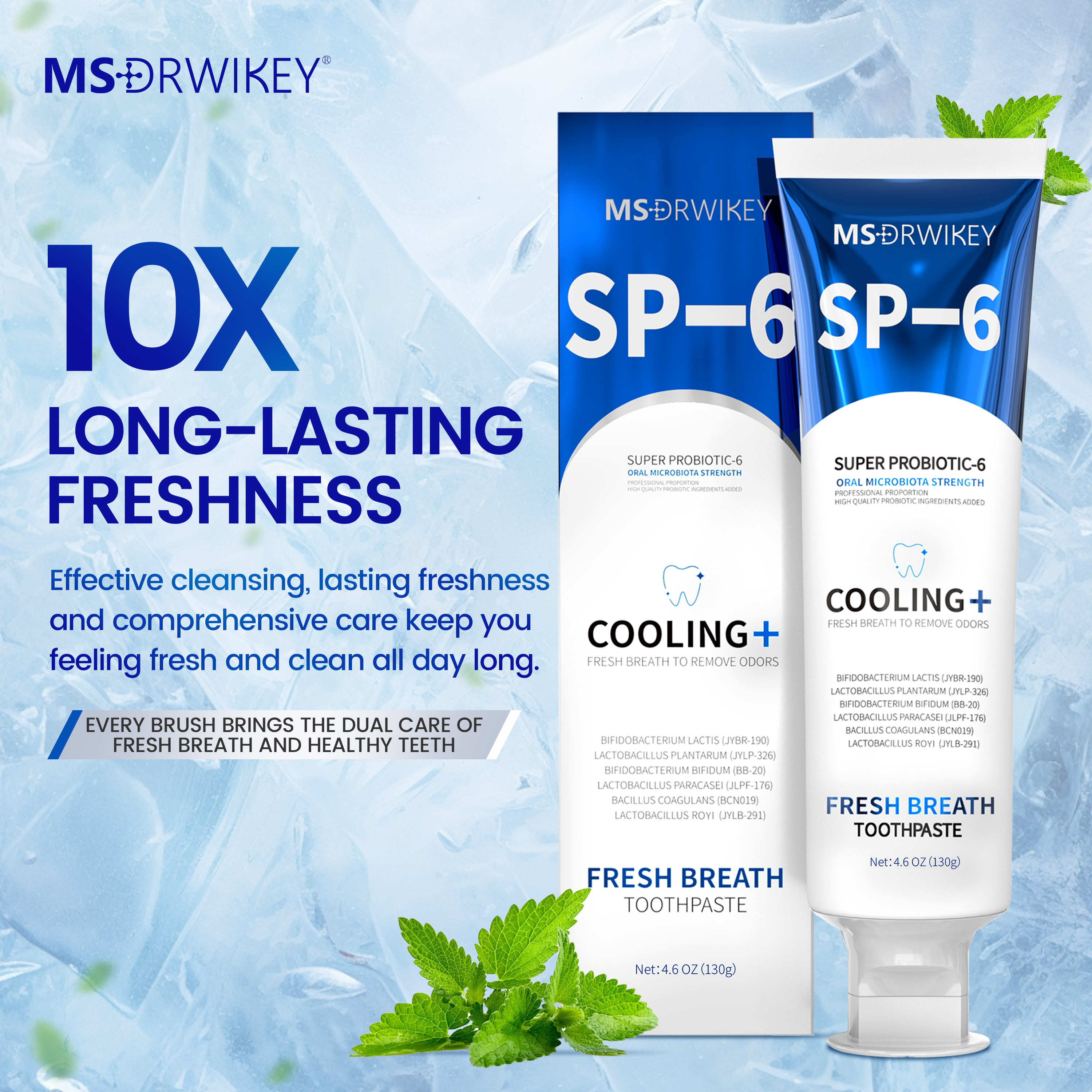 MSDRWIKEY 2-Pack Toothpaste - SP-6 Whitening Toothpaste (6 Probiotics), 7Pro Intense Whitening Toothpaste (7 Probiotics), SP-6 Fresh Breath Fluoride-F