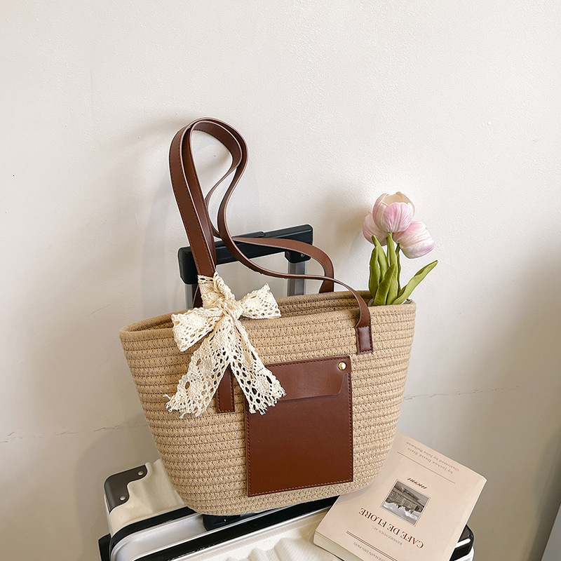 Free Delivery Designer Bag Summer Tote With Fashionable Contrasting Colors Large Capacity And Versatile Single Shoulder Crossbody Simple Texture Woven