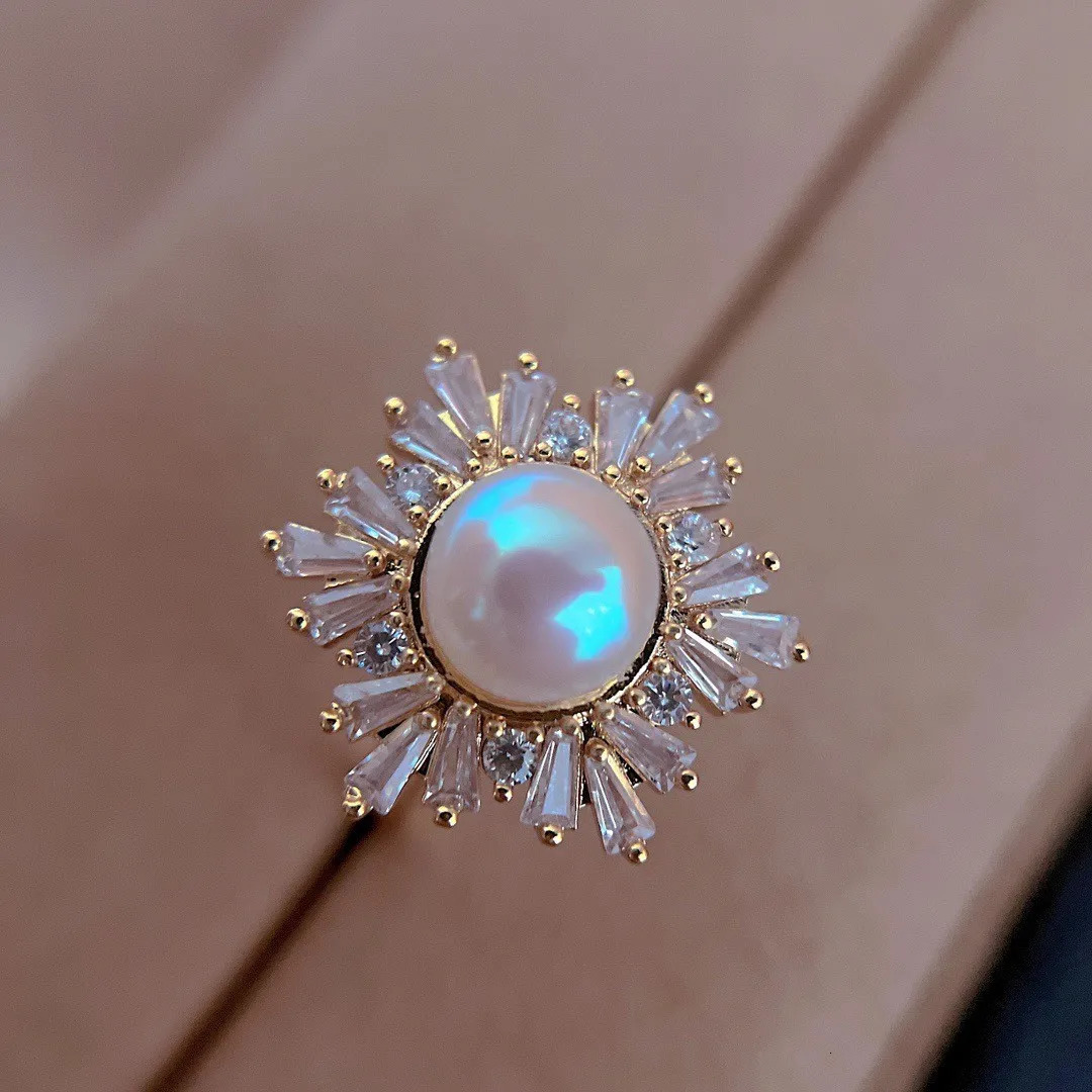Sell Shiny CZ Zircon Flower Natural Freshwater Pearl 14k Gold Filled For Women Necklace Earrings Ring Jewelry Sets 250520