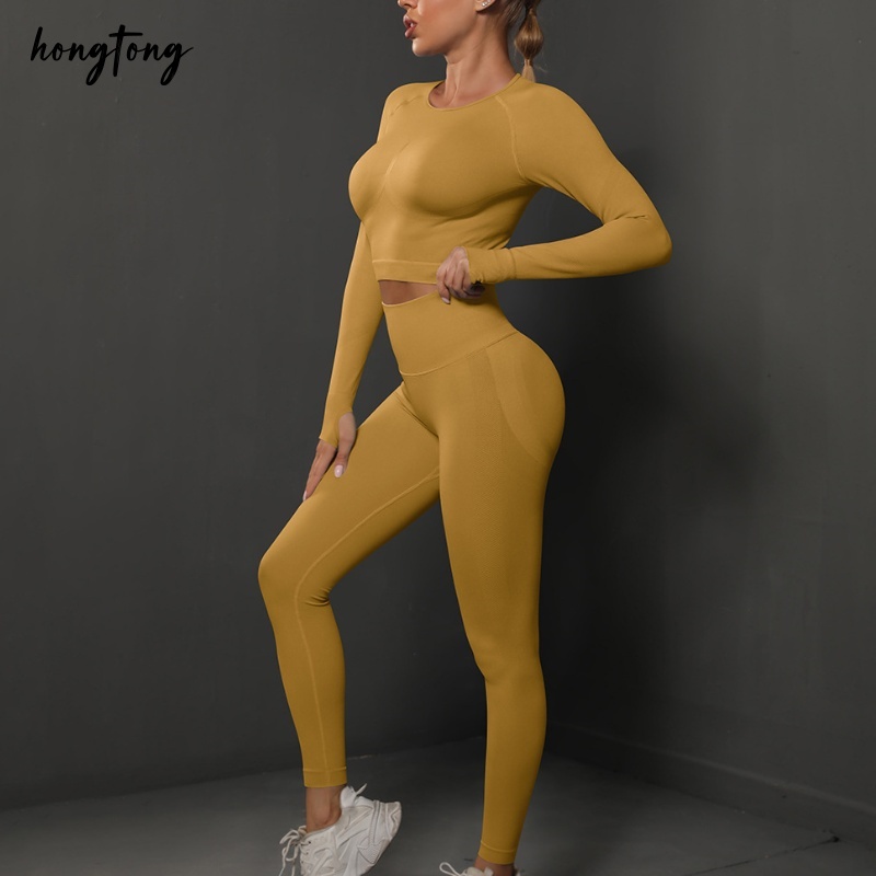 Yoga set gym set pilates women long sleeve pants two piece setskinny quick dry breathable moisture wicking outdoor running workout clothes size s-l