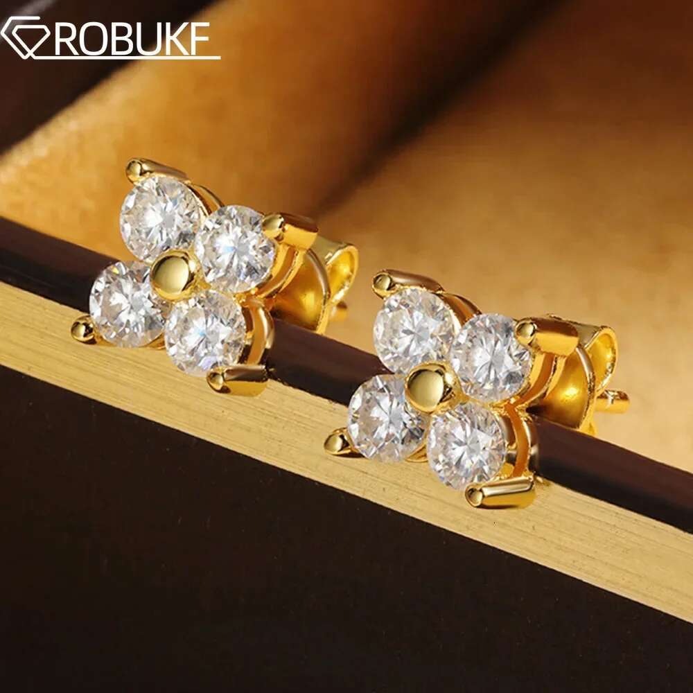 3mm Test Passed Moissanite Stud Earrings for Women S925 Silver Plated White Gold Four Clover Ear Studs Wedding Party Jewelry GRA
