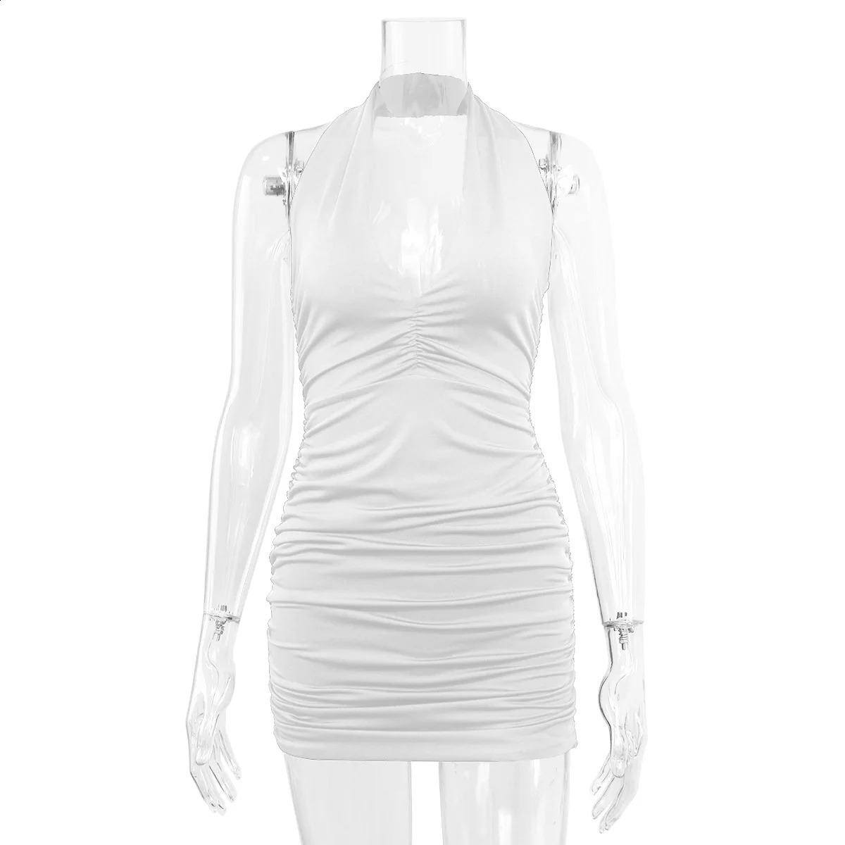 Sexy Deep V Evening Party Sleeveless Backlss Dress Summer Short White Halter Dresses Women Tight Club Mini Dress Clubwear 250519