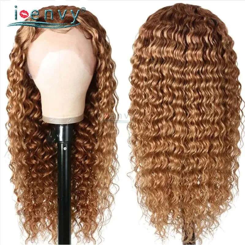 Water Wave Ginger Colored Pre Plucked Brown Lace Front Human Hair Wigs For Women Peruvian Blonde Curly Wig