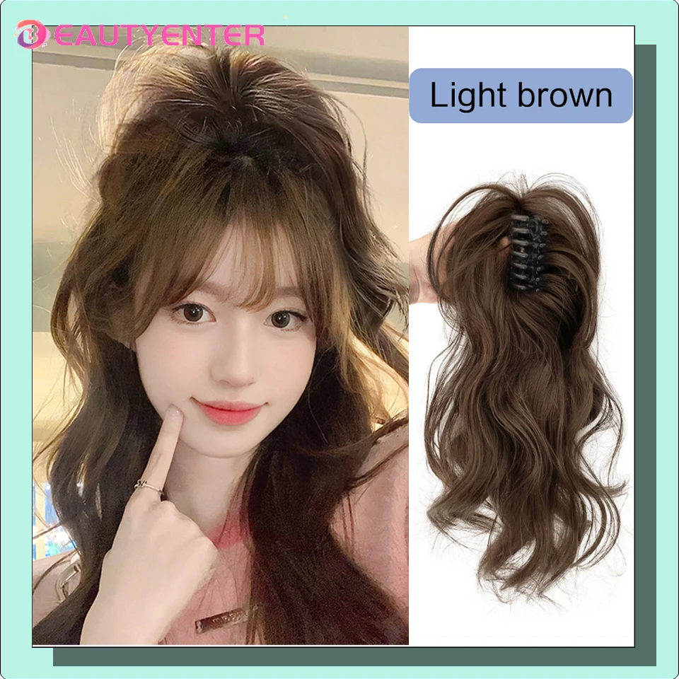 Ponytail fake hair, female simulation hair, natural grasping clip style semi tied fountain waterfall, high skull top mermaid, curly ponytail hair brai