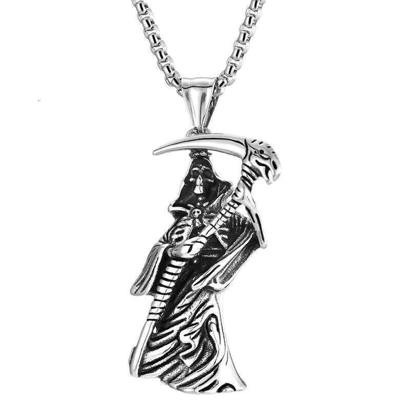 Death's Scythe Grim Reaper Pendant Stainless Steel Santa Muerte God of Death Necklace