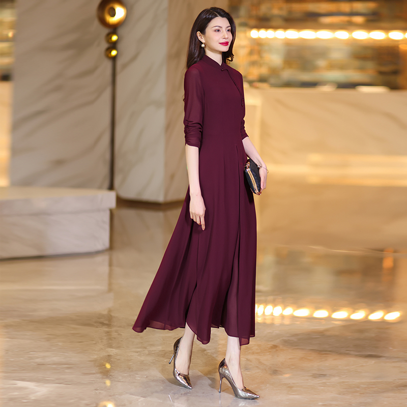 summer chinesestyle cheongsam maxi dresses for women exuding highend elegance and graceful charm with short sleeves printed chiffon fabric and a onepi