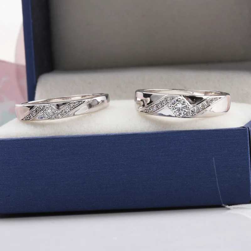 New 925 Sterling Silver Wedding Ring Sets Light Zircon Ring for Women Men Classic Fashion Couples Fine Jewelry Circle with Box L250519