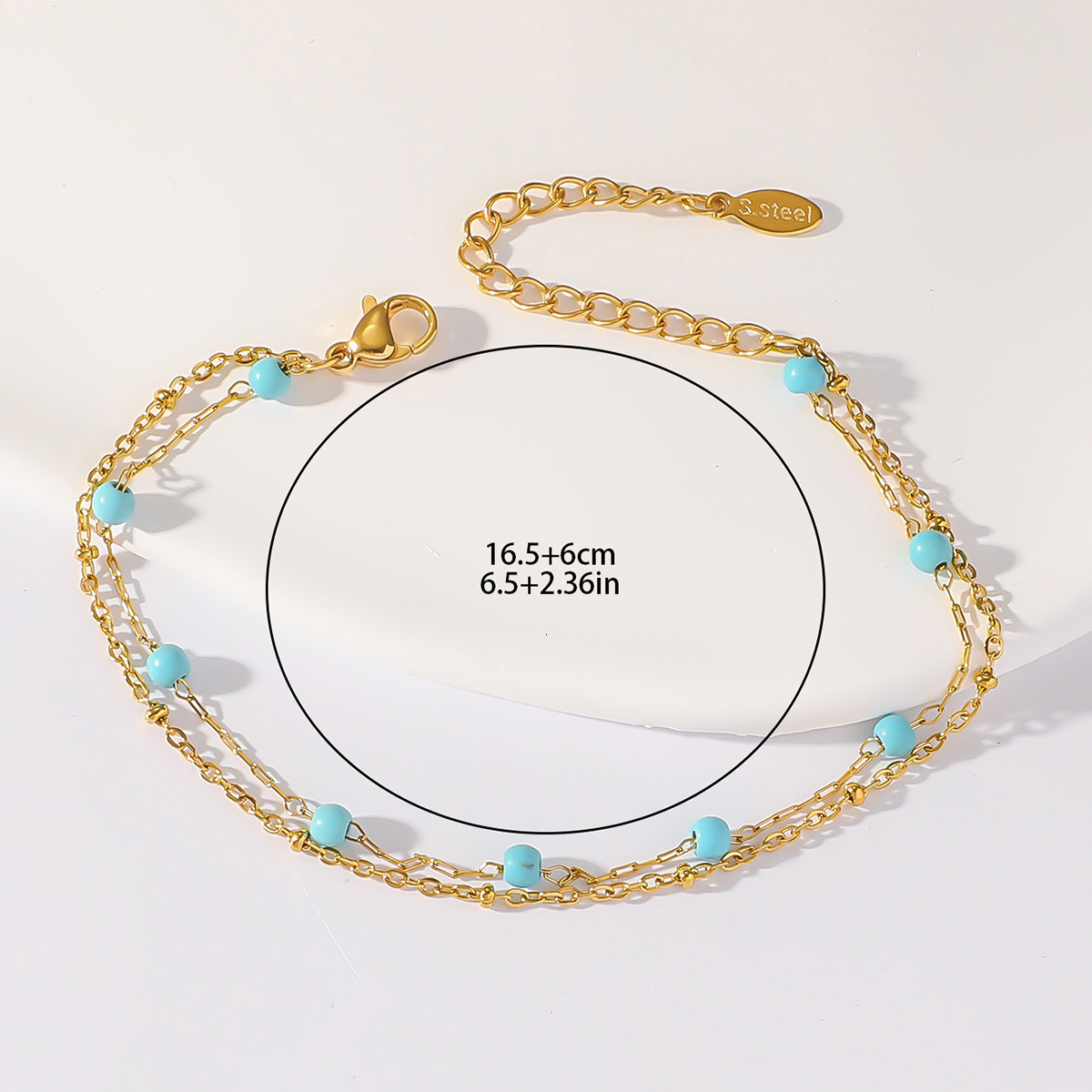 Stainless Turquoise Bracelet Titanium Steel New Women's Versatile Fashion Simple Natural Stone Double Layer