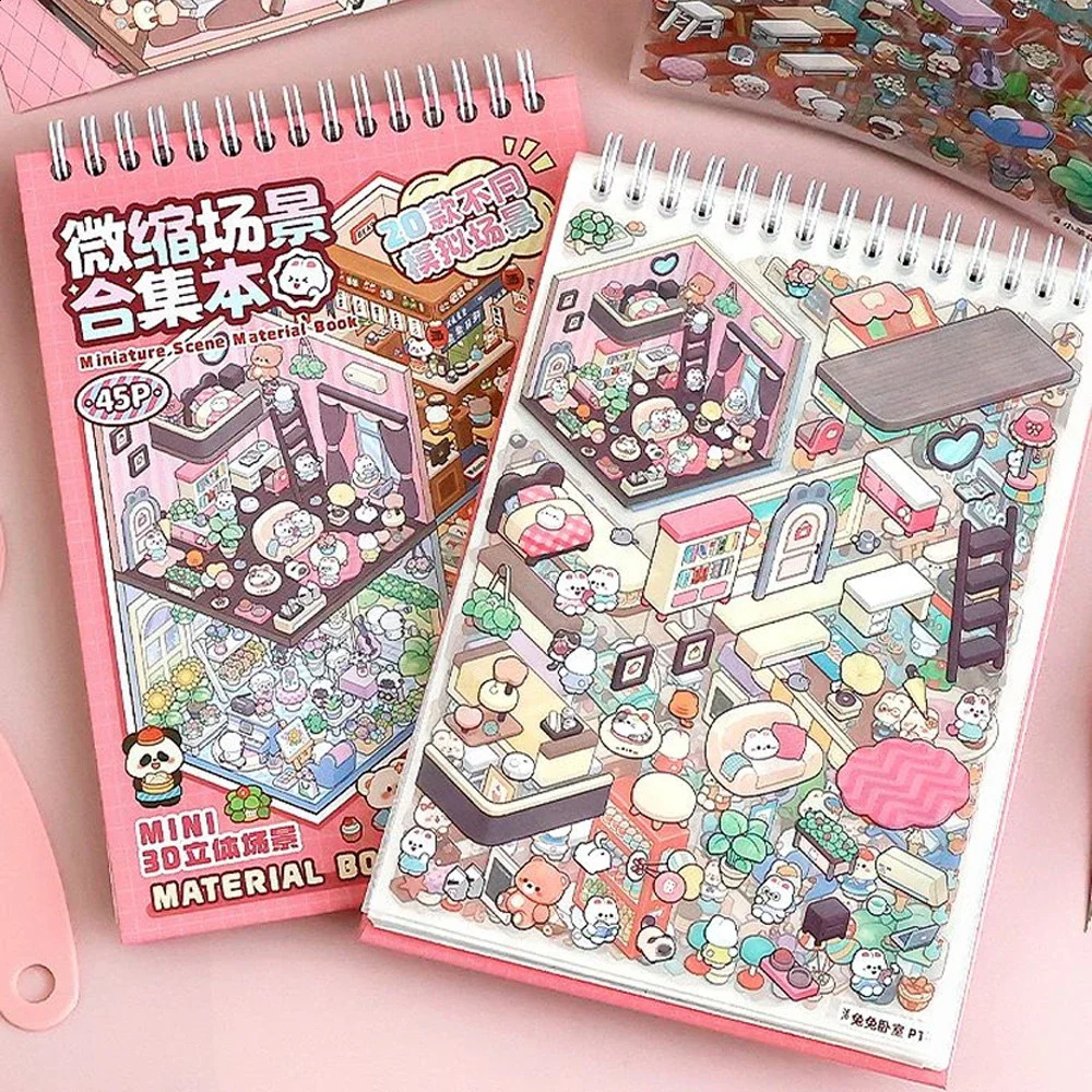 20Pcs 20in1 Cartoon Landscape Sticker Book DIY 3D Pocket Cabin Scene Stickers Gift for Kid Child 250519
