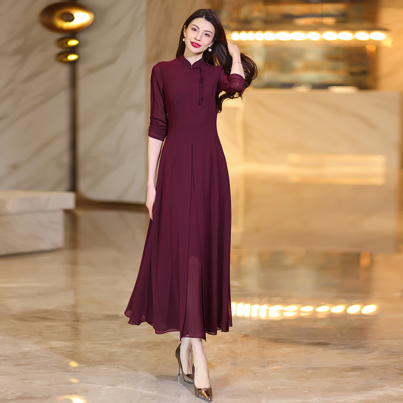 summer chinesestyle cheongsam maxi dresses for women exuding highend elegance and graceful charm with short sleeves printed chiffon fabric and a onepi