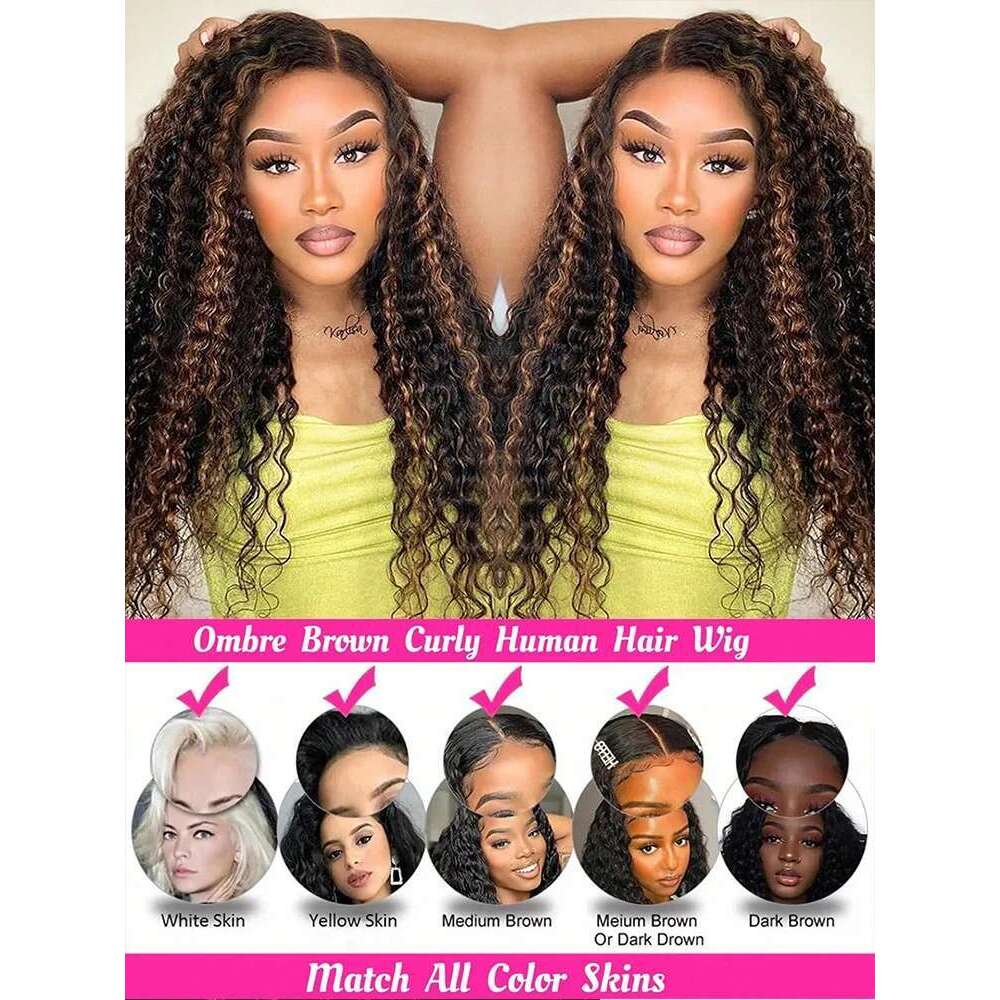1B/30 Highlight Ombre 13x4 Deep Wave Colored Lace Front Wigs Human Pre Plucked with Baby Hair 180 Density