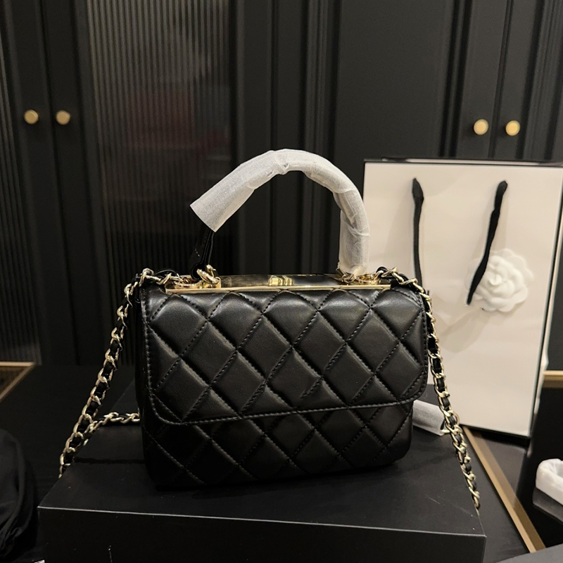 Womens Mini Trendy Top Handle Tote Bags Crystals Buckle Diamond Letter Gold Metal Hardware Matelasse Chain Crossbody Shoulder Handbags Multi Pochette Purse 20CM