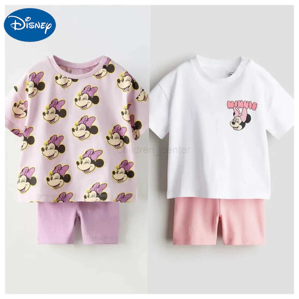 Disney 0-4year Girls Clothes Set Kids Clothes Summer Girl T-shirt Shorts Cotton Short Sleeve Children Clothing Toddler Suit W250520
