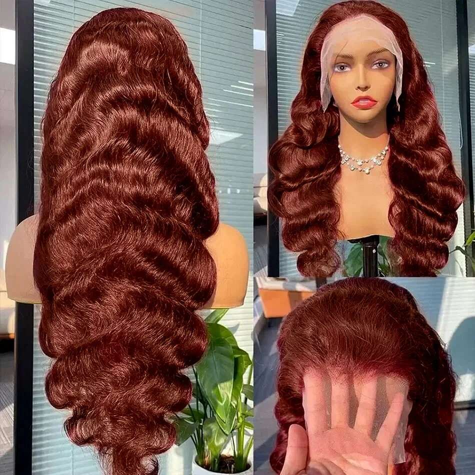 13x4 Reddish Brown Body Wave 13x6 Hd Lace Frontal Human Hair Wigs Pre Plucked 5x5 Closure Wig