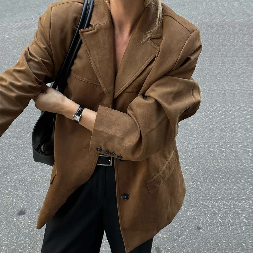 TRAF Women's Old money Jackets Brown Leather Suede Coat Vintage Demi-season Jacket Autumn Winter New in Outerwears