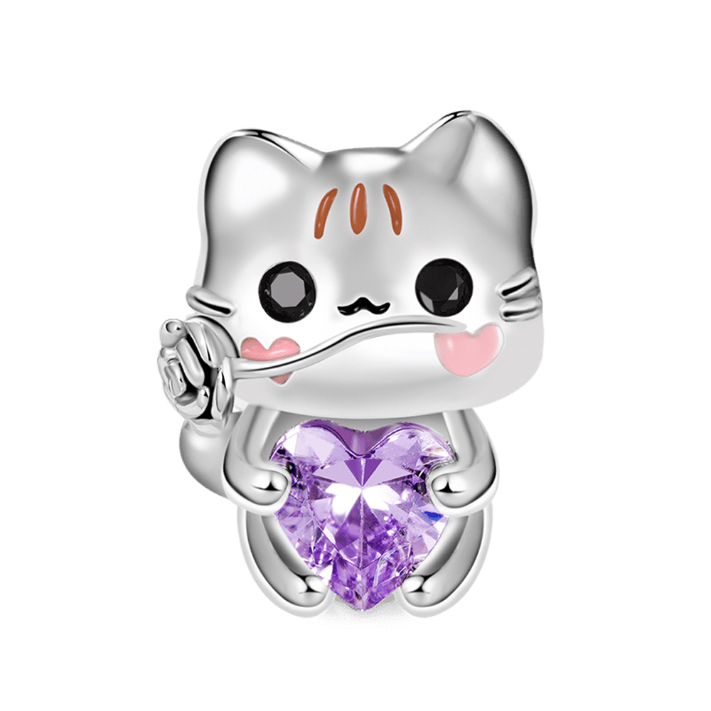 2025 Silver Color Cute Pet Holding Heart Serise Mexico Axolotl, Kitten, Rabbit, Mouse, Cow & Bee Bead Charm fit Pan Charms Bracelet Women Fine Accesso