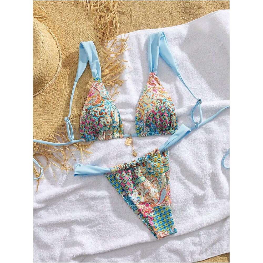 DHessentials Women's 2 Piece Leopard Floral Bathing Suit Wireless Triangle Swimsuit High Waisted Bikini Sets
