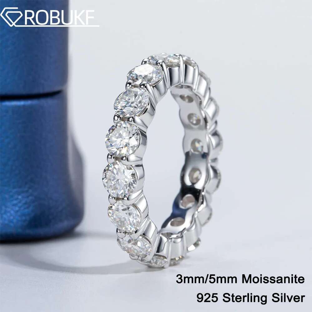 Real 5mm D Color Moissanite Ring For Women S925 Sterling Silver Plated with White Gold Eternity Wedding Band Party Fine Jewelry
