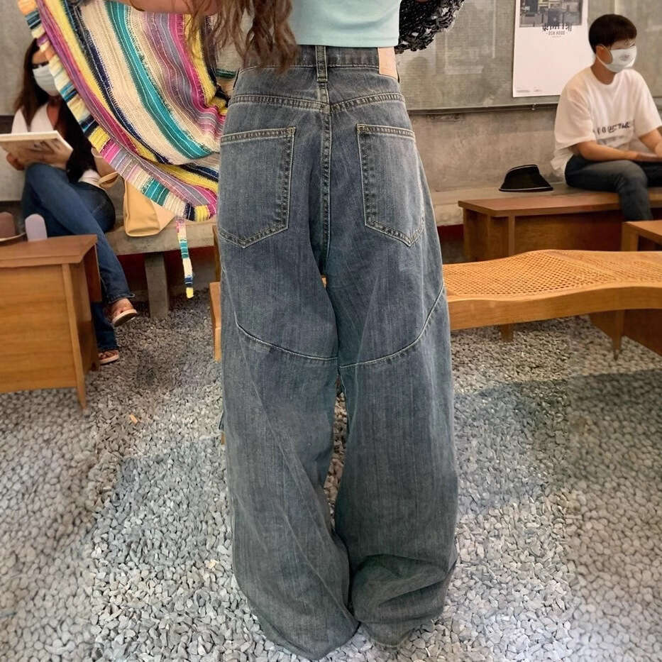 American oversized washed workwear jeans, high street hip-hop fashion loose spicy girl mop pants