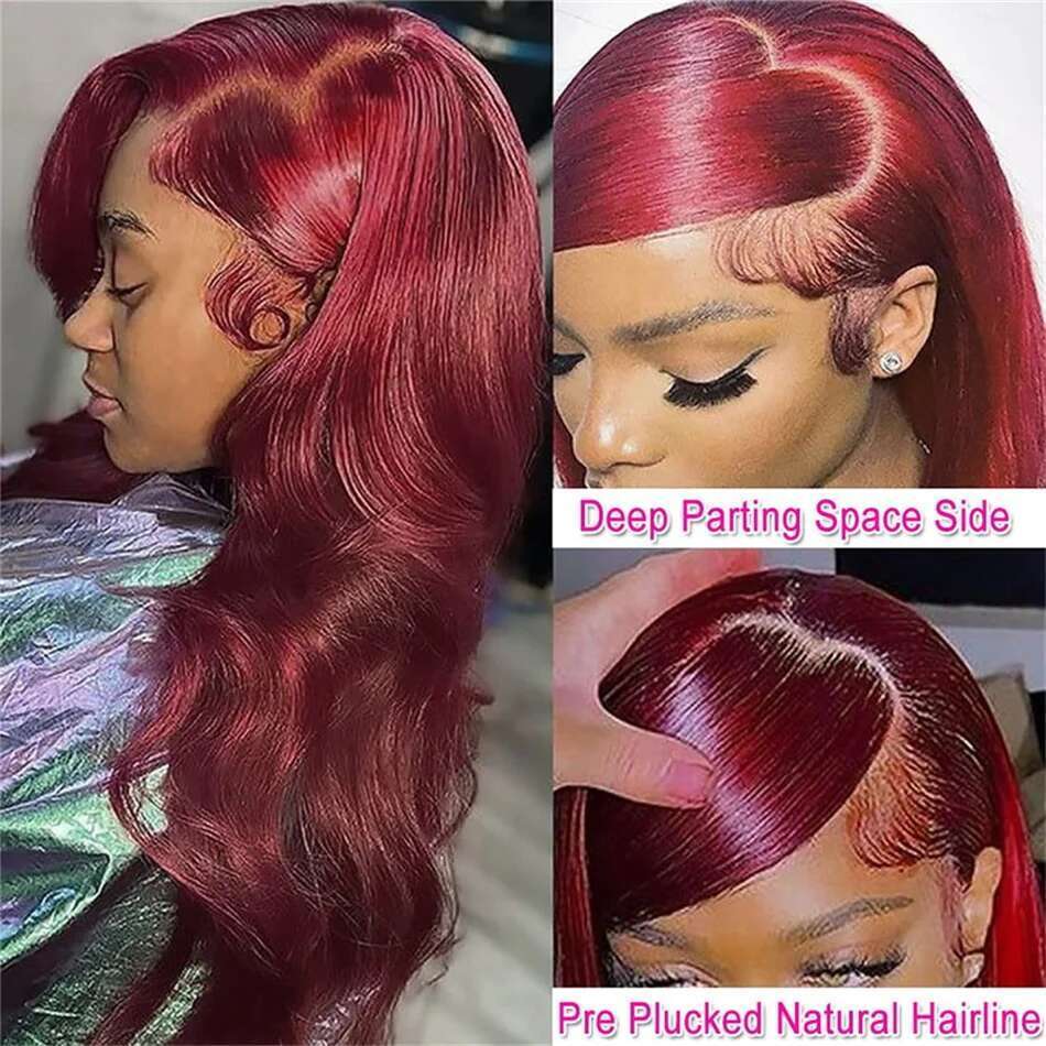 13x4 Body Wave Bury 99j Cherry Red Colored Front 100% Human Hair Wigs On Sale Glueless Lace Frontal Wig Pre Plucked