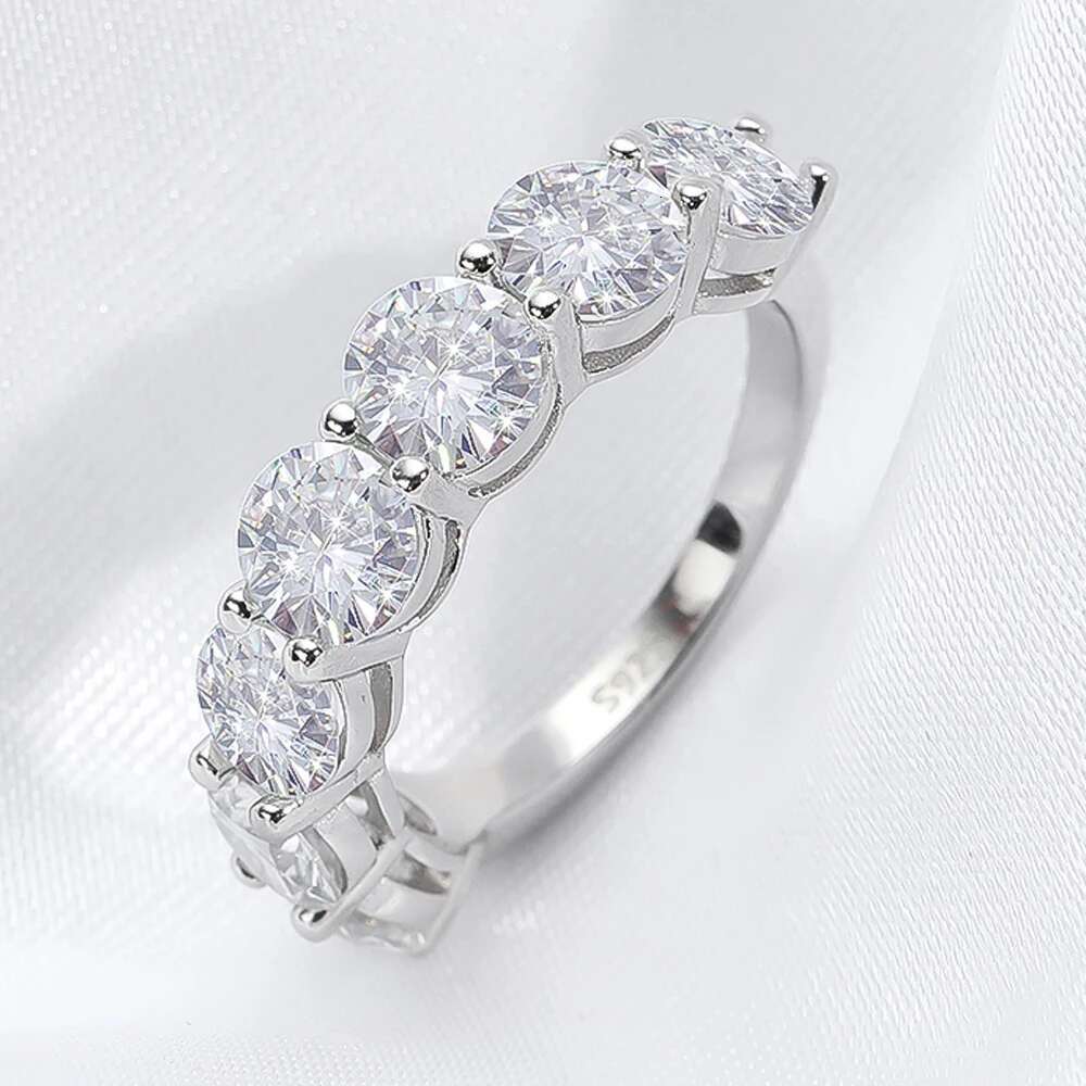 COSFIX 5mm 6.5mm 7 Stones D Color Full Moissanite Row Rings S925 Sterling Silver Plated Pt950 Light Luxury Simple Jewelry