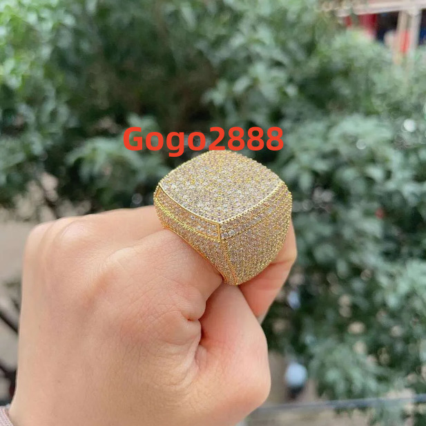 2024 Iced Out Jewelry VVS Moissanite Men Ring Gold Hip Hop Real Gold Hiphop Gemstone Rings Round Champion Ring