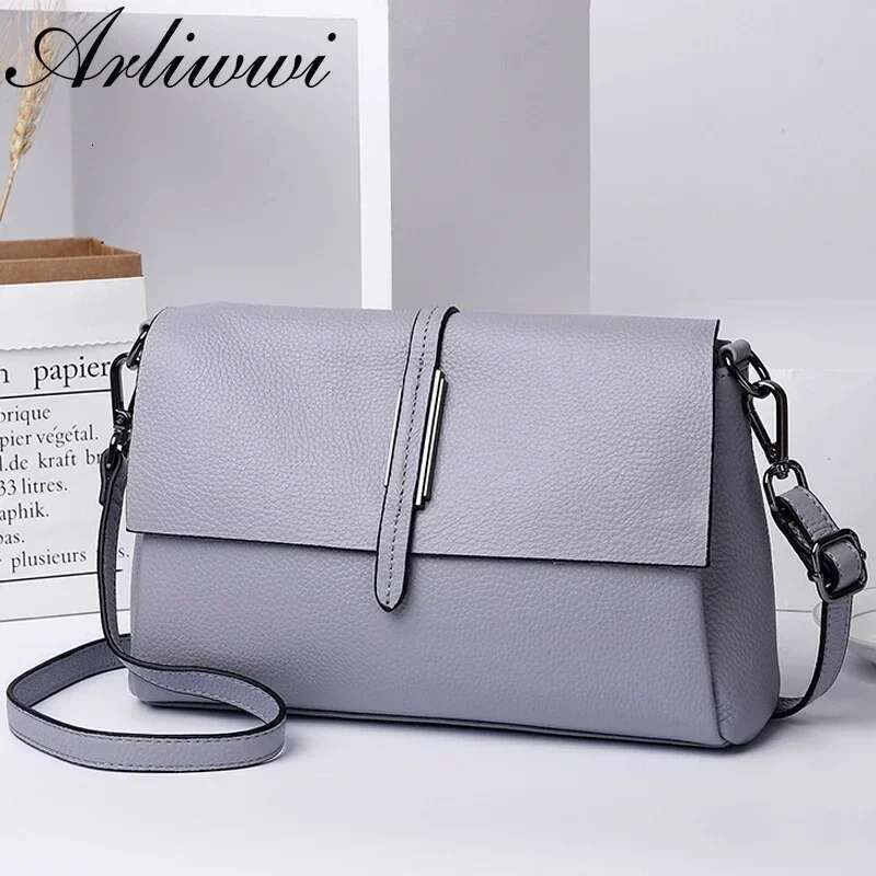 New Arliwwi Designer Real Cow Leather Lady's Flap Messenger Bags Soft Genuine Cowhide Functional Shoulder Handbags