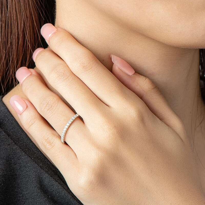COSFIX S925 Sterling Silver Half Eternity Moissanite Rings Diamond 1.5mm Exquisite Engagement Wedding Ring For Women Jewelry Gif