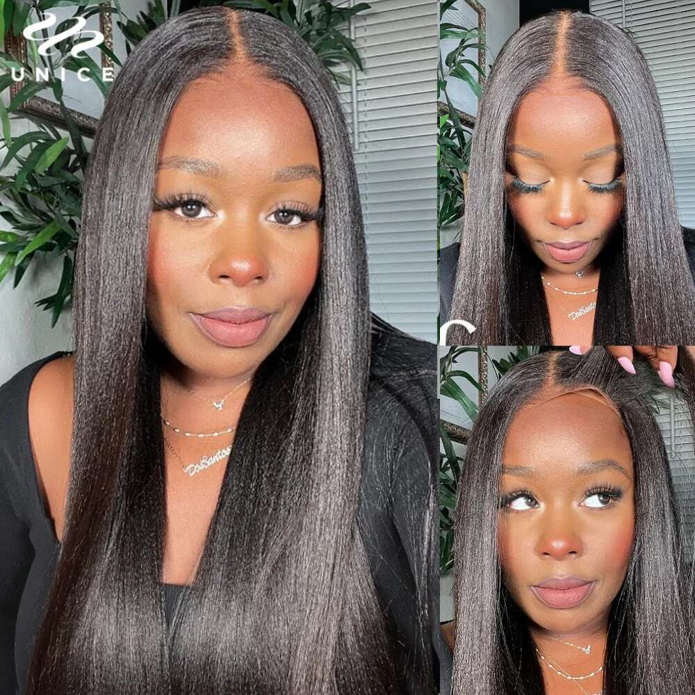 UNICE Yaki Straight 7x5 Closure Glueless Wigs Human Hair Ready To Wear Cut Bleached Pre Plucked Lace Wig