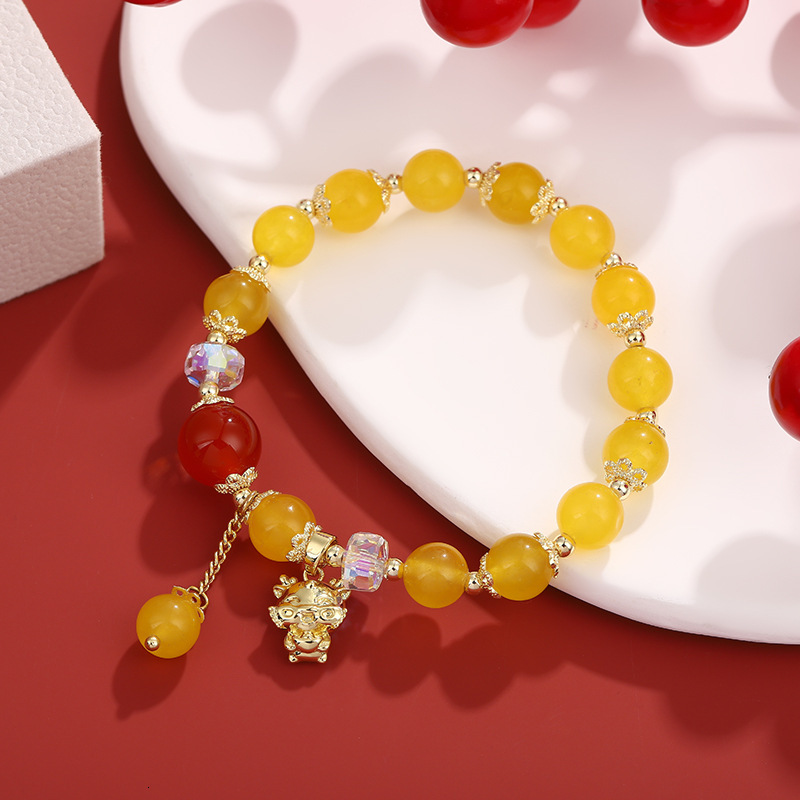 The Chinese style beads lucky Year of the Loong fortune coins agate red rope temple bracelet female