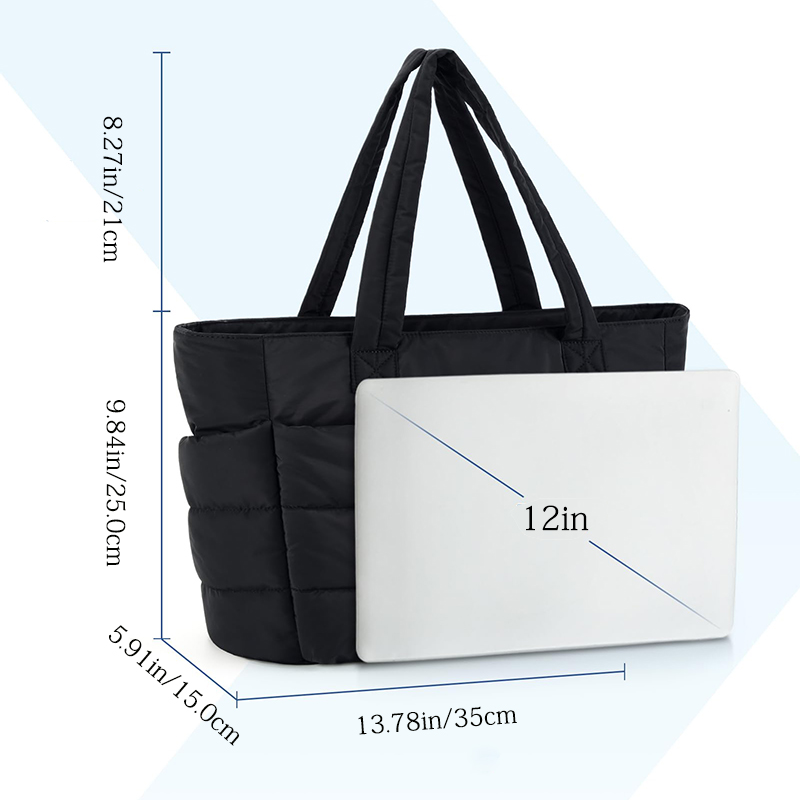 Puffy Quilted Tote Bag for Women Large Cotton Padded Shoulder Shopper Purse Lightweight Casual Handbag for Daily Use and Travel