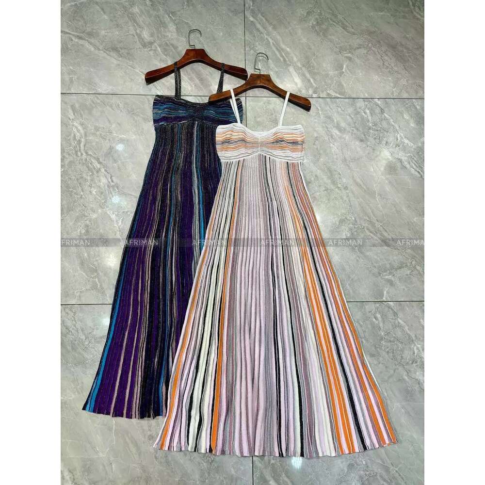 Women Metallic Sequined Multicolor Striped Sexy Strapless Maxi Long Knit Sling Dress Designer