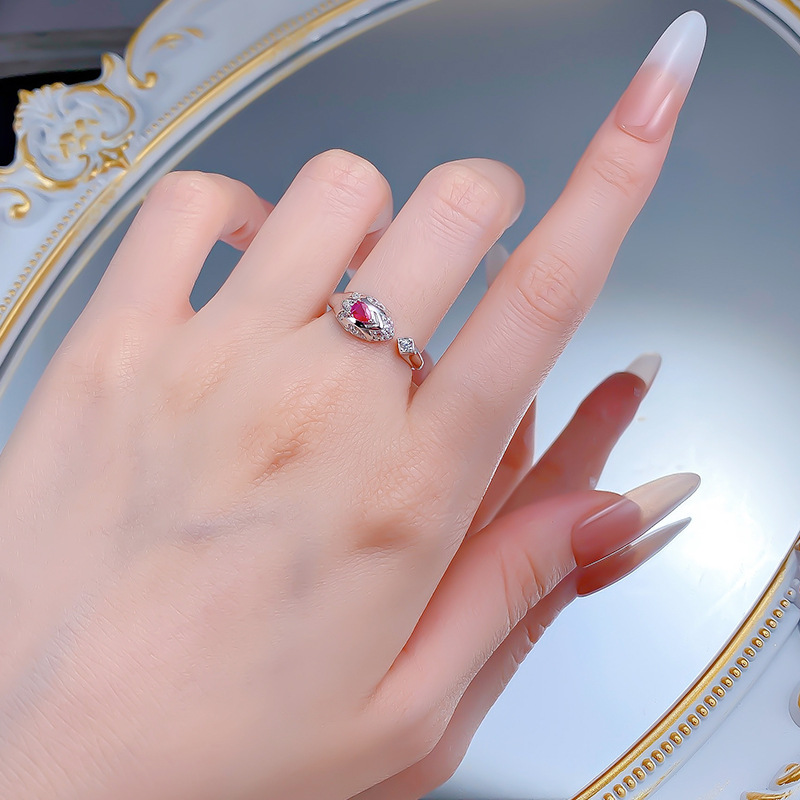 Luxury Retro Chinese Style S925 Silver Snake Open Ring with Ruby Accent