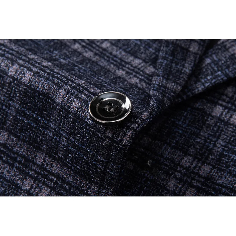 Leisure Loose Navy Blue Check Texture Spring and Summer Young Mens Suit Fashion Trend Casual Coat 250514