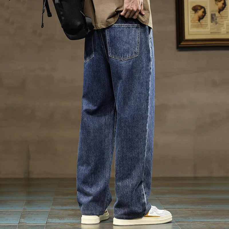 Men Straight Leg Blue Gray Loose Y2K Drawstring Jeans Streetwear Casual Wide Denim Pants Male Baggy Stylish Harajuku Trousers 250519