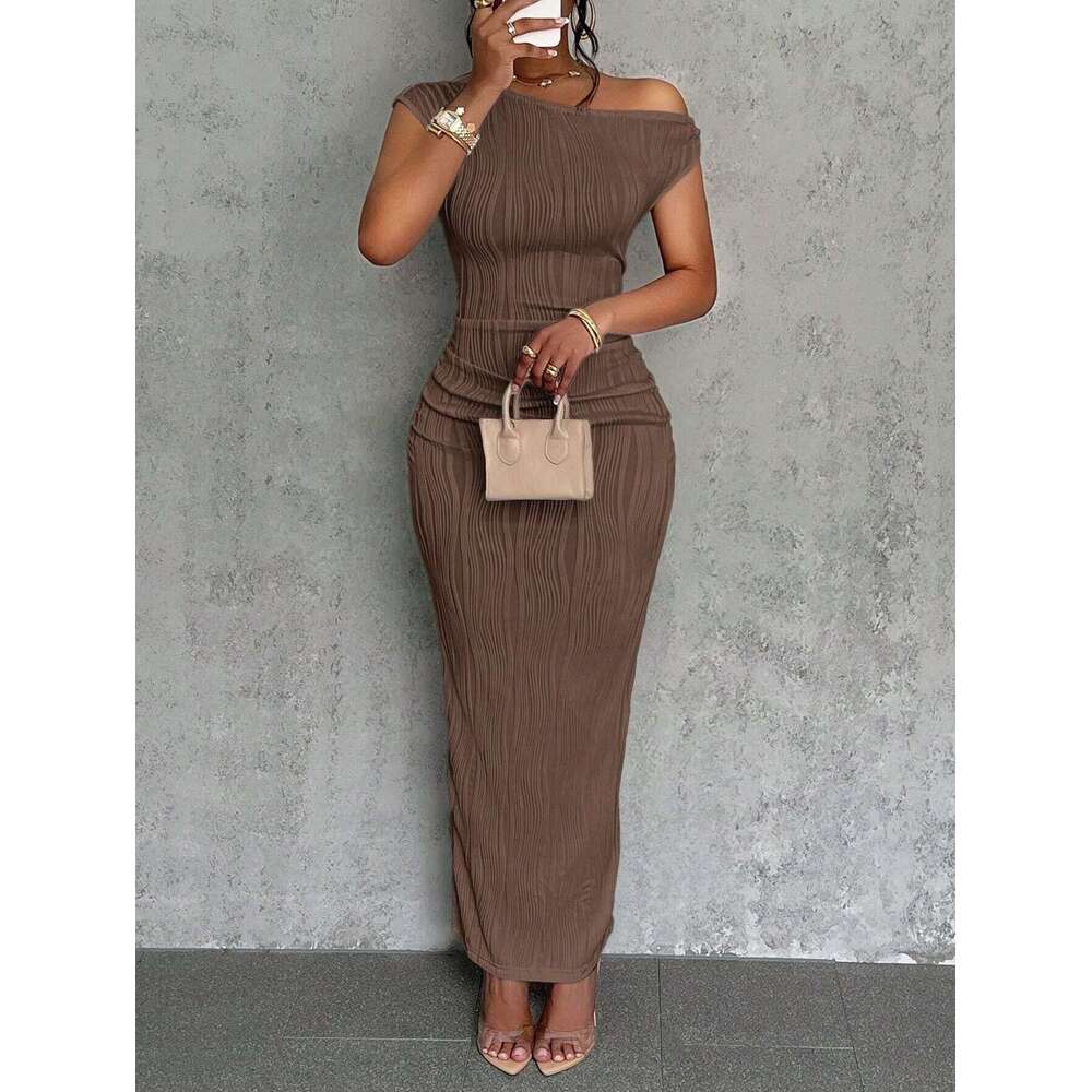 New Cute And Fashionable Water Ripple Sloping Shoulder Dress B5