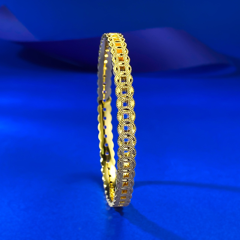 New S925 Sterling Silver Gold-Plated Traditional Chinese Coin Bracelet - Ancient Feng Shui Design for Wealth and Prosperity