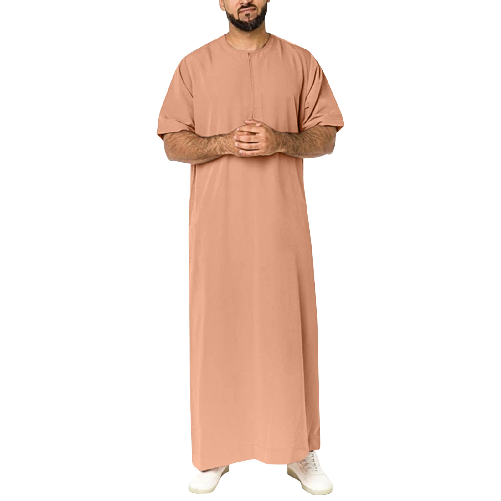 Designer Clothing 2025 New Dubai Malaysia Men's Shirt Zipper Muslim Robe Fashion Versatile Casual Wear