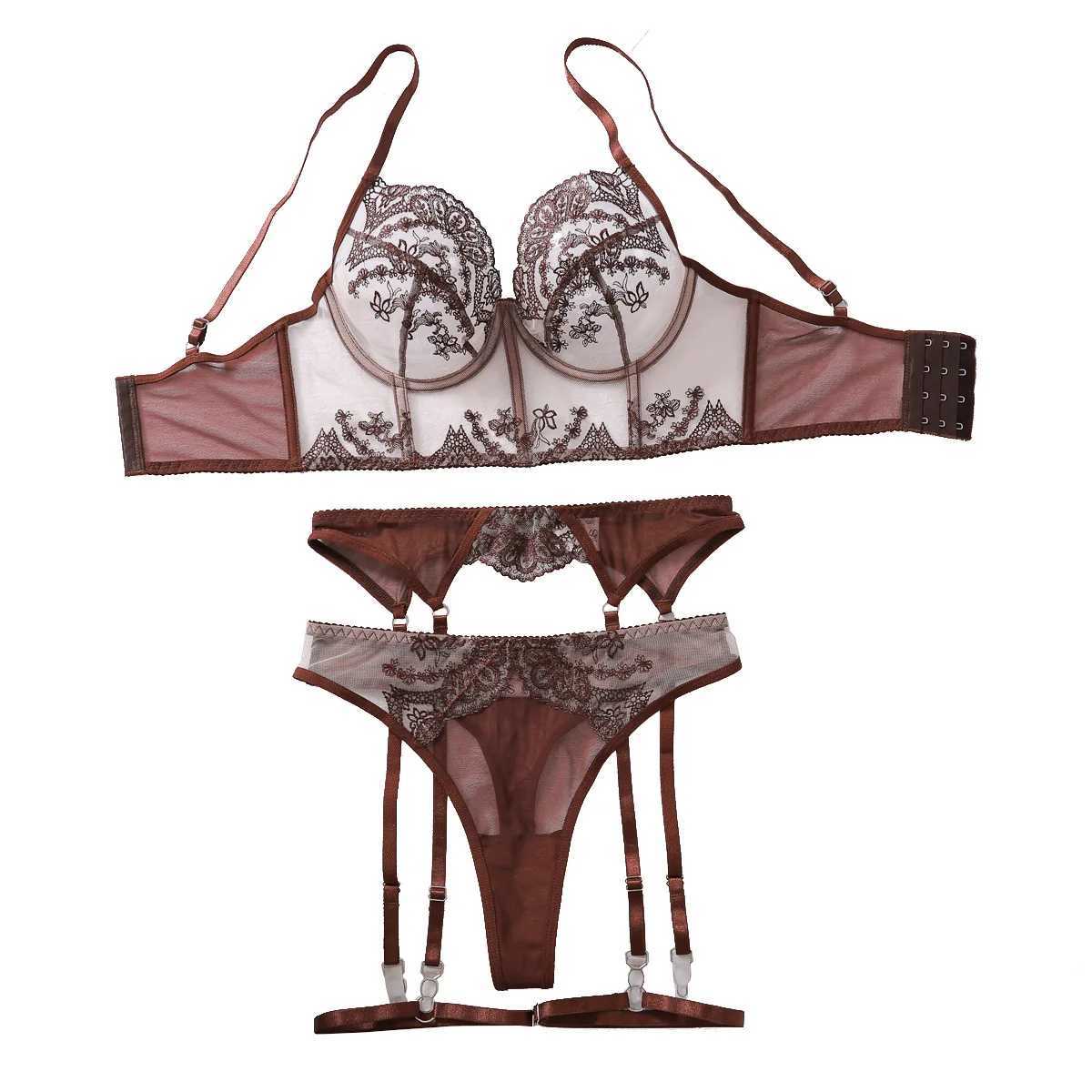 Bar set Embroidered brown camisole tight binding high-end model underwear set sexy underwear lingeries sexy R250520