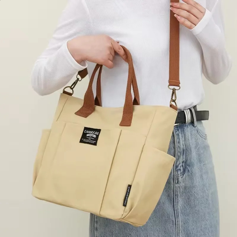 Urban Minimalist Female Student Large Capacity Commuting Horizontal Canvas Single Shoulder Diagonal Cross Portable Tote Bag 250516