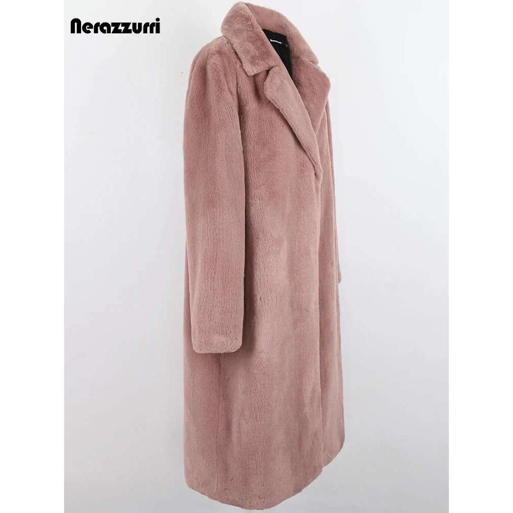 Nerazzurri Winter Clothes 2022 Long Thick Warm Soft Colored Fluffy Big Size Faux Rex Rabbit Fur Coat Women Lapel 4Xl 5Xl