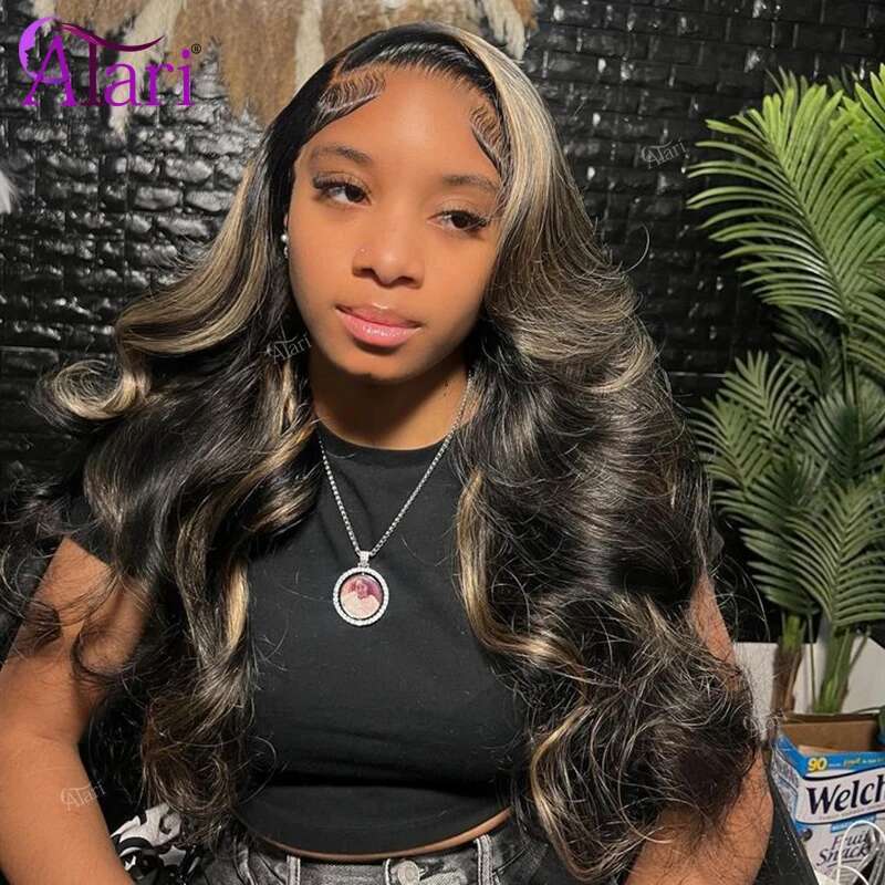 13x6 Frontal Body Wave Human Hair Wigs Blonde 27 with Black Pre Plucked 13x4 Highlight Transparent Lace Front Wig for Women
