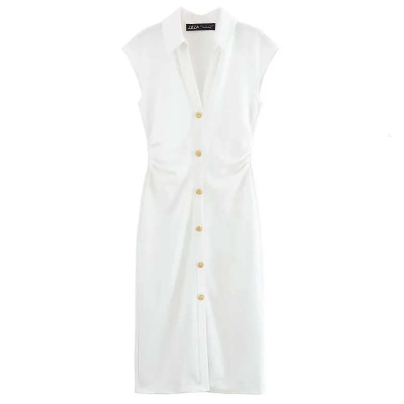 TRAF Sleeveless Solid Long Dresses Woman Summer Ruched Elegant Party Bodycon Shirt Midi Dress Office Holiday 250520