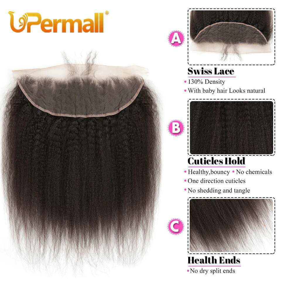 Upermall 13x4 Kinky Straight Lace Frontal Pre Plucked With Baby HD Transparent Yaki 4x4 Closure Remy Human Hair For Women